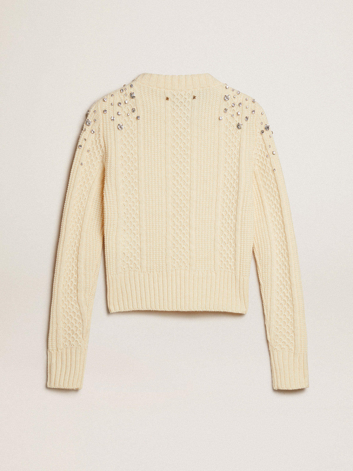 Cropped sweater in white wool with crystals| Golden Goose