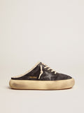 Men's Space-Star Sabot shoes in quilted black nylon with shearling lining| Golden Goose