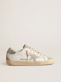 Women's Super-Star with gray star and silver glitter heel tab| Golden Goose