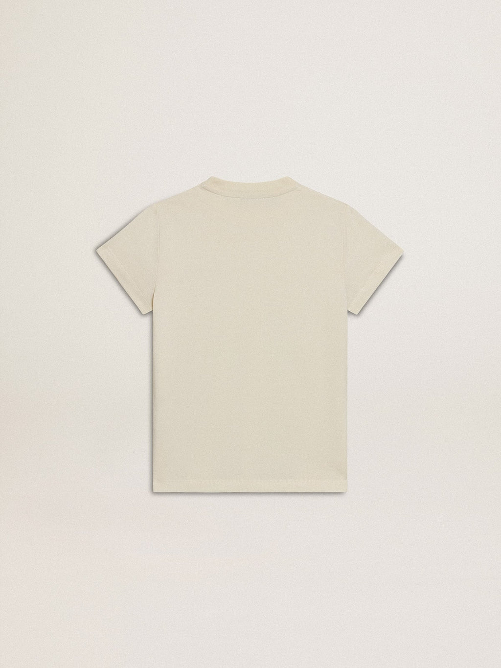 Girls' cotton T-shirt in worn white with red embroidery on the chest| Golden Goose
