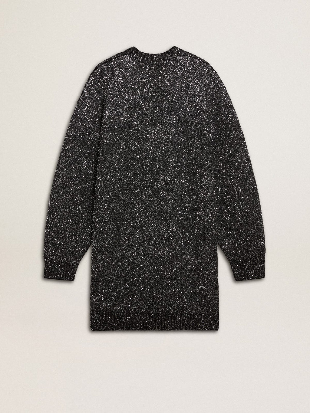 Women's black crew neck dress with all-over silver sequins| Golden Goose