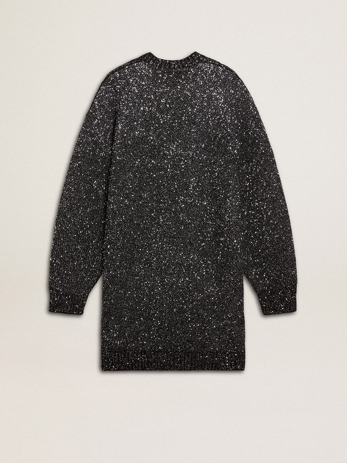 Women's black crew neck dress with all-over silver sequins| Golden Goose