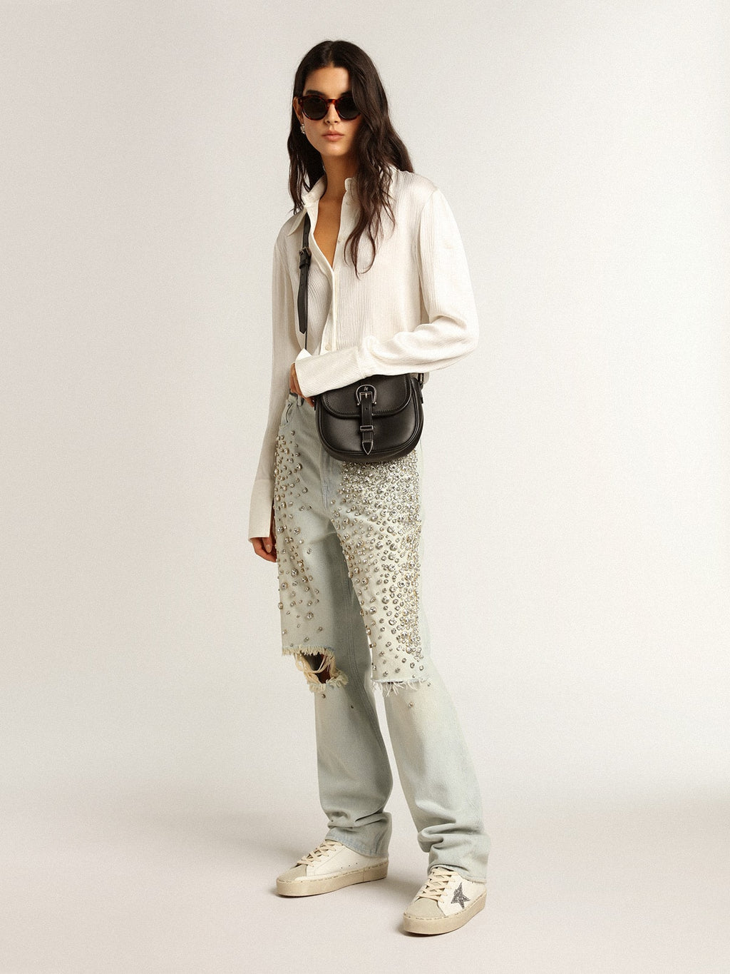 Women's Hi Star with silver glitter star and dove-gray nubuck heel tab| Golden Goose