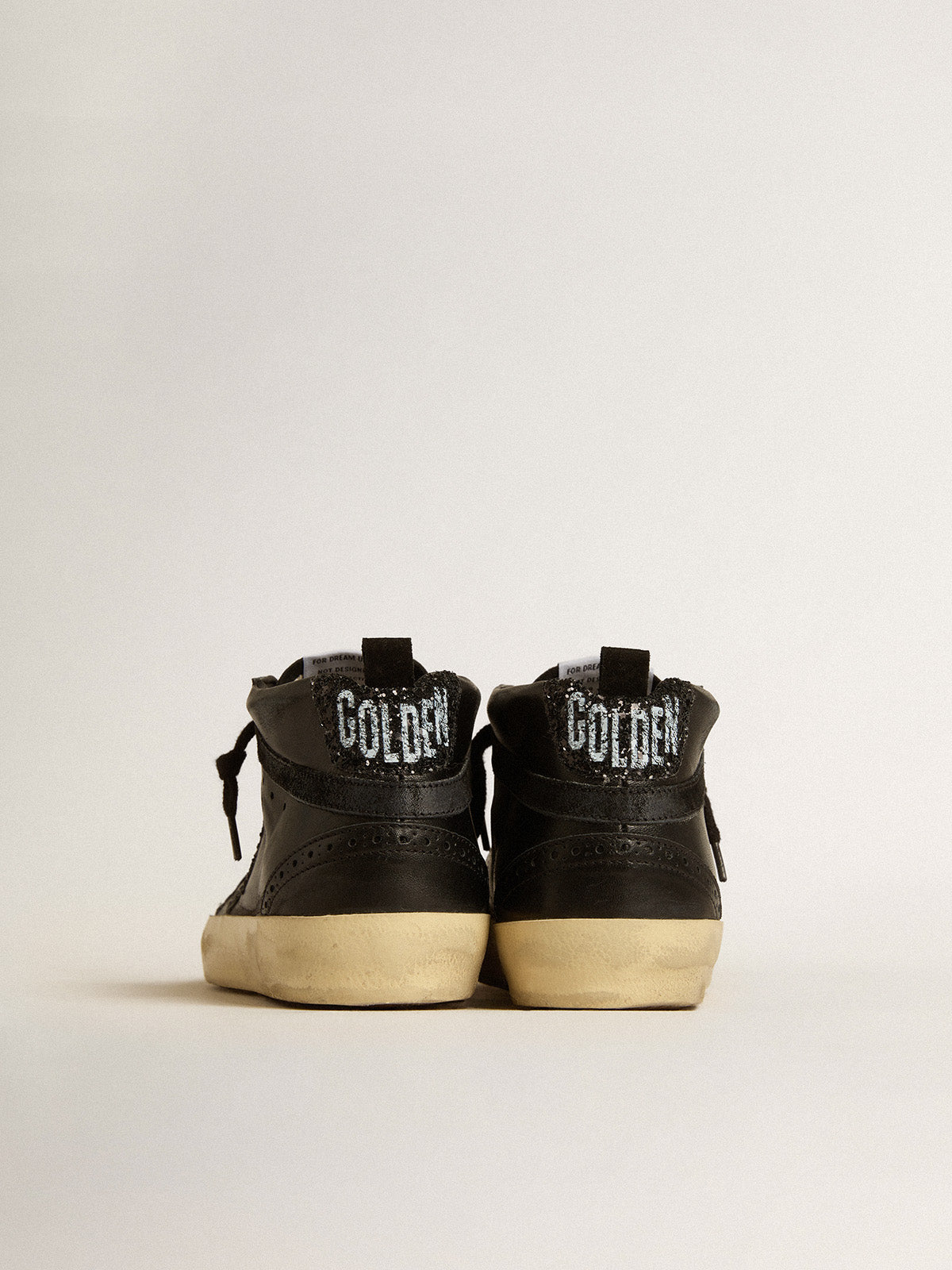 Mid Star in black nappa with black glitter star and suede flash| Golden Goose