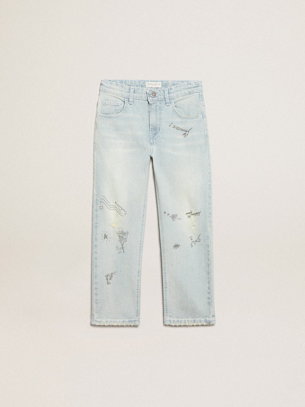 Boys' bleached jeans with distressed treatment| Golden Goose