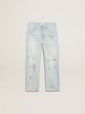 Boys' bleached jeans with distressed treatment| Golden Goose