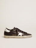Women's Super-Star in black leather with white leather star and heel tab| Golden Goose