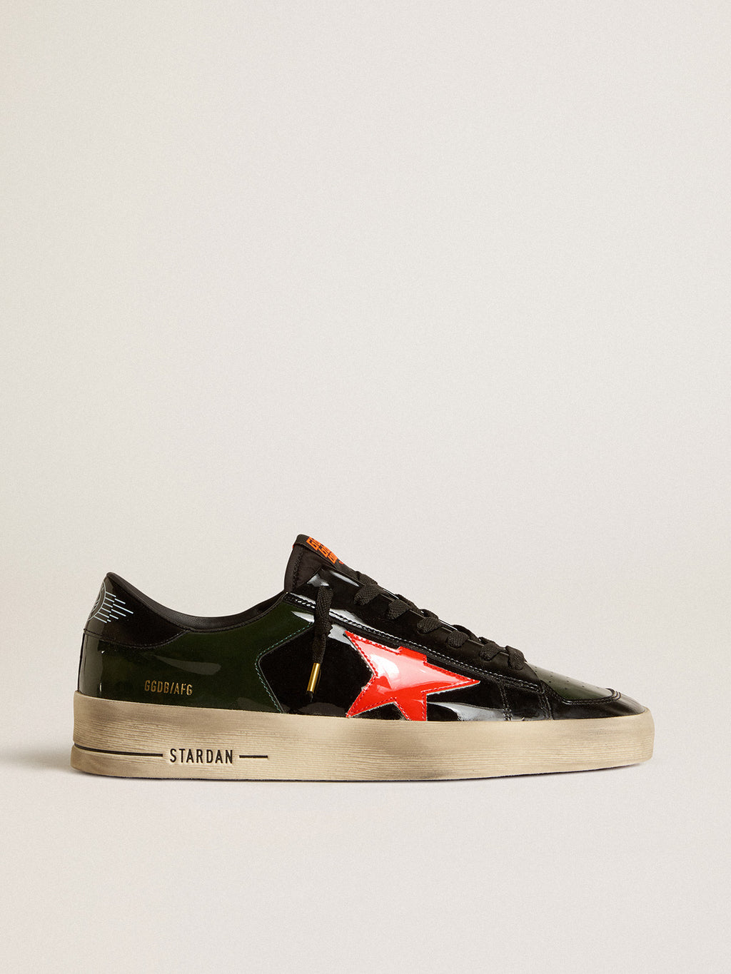 Women's Stardan in black and green patent leather with orange star| Golden Goose