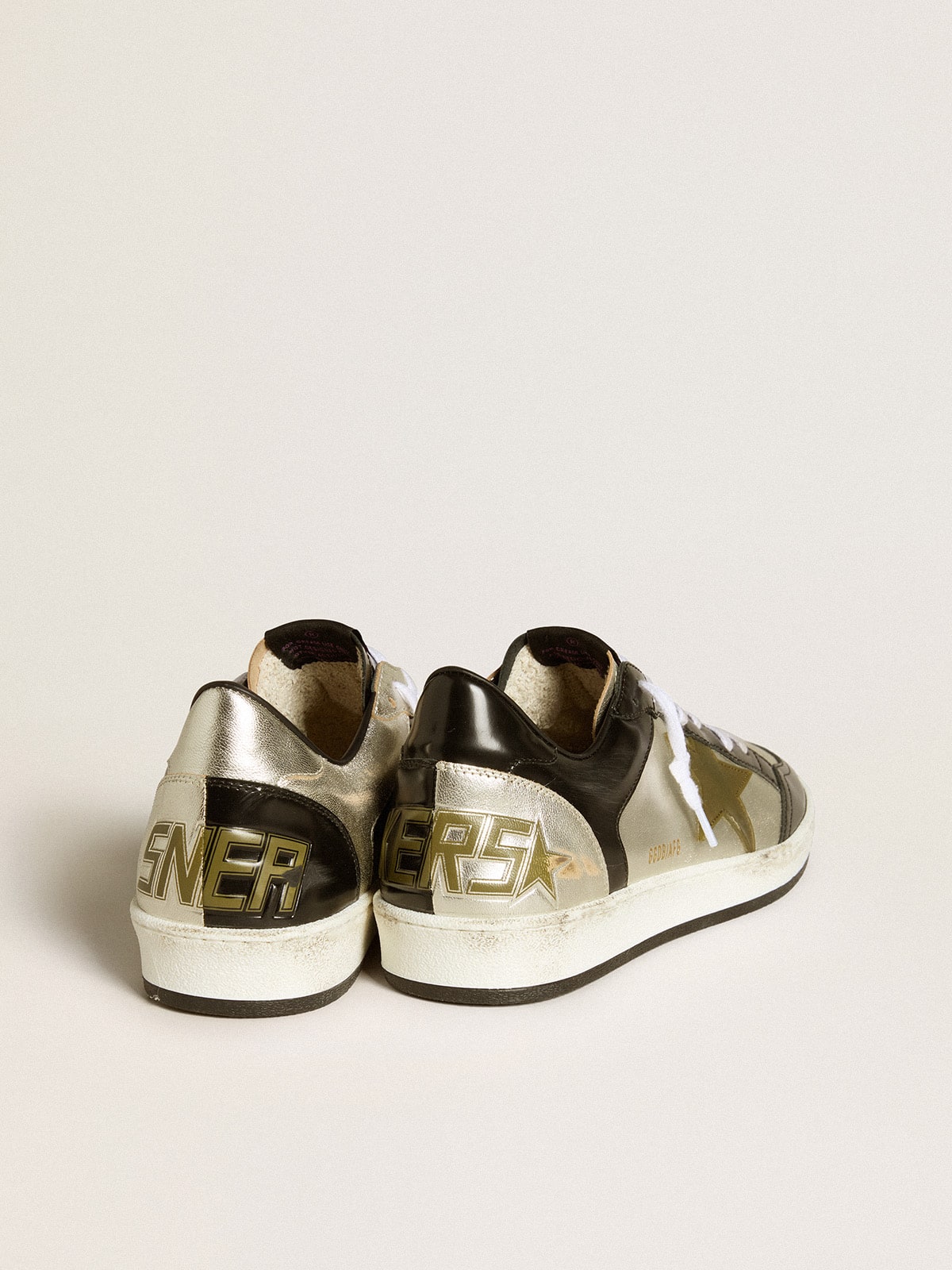 Men's Ball Star LAB in silver leather with brown leather star and black heel tab| Golden Goose
