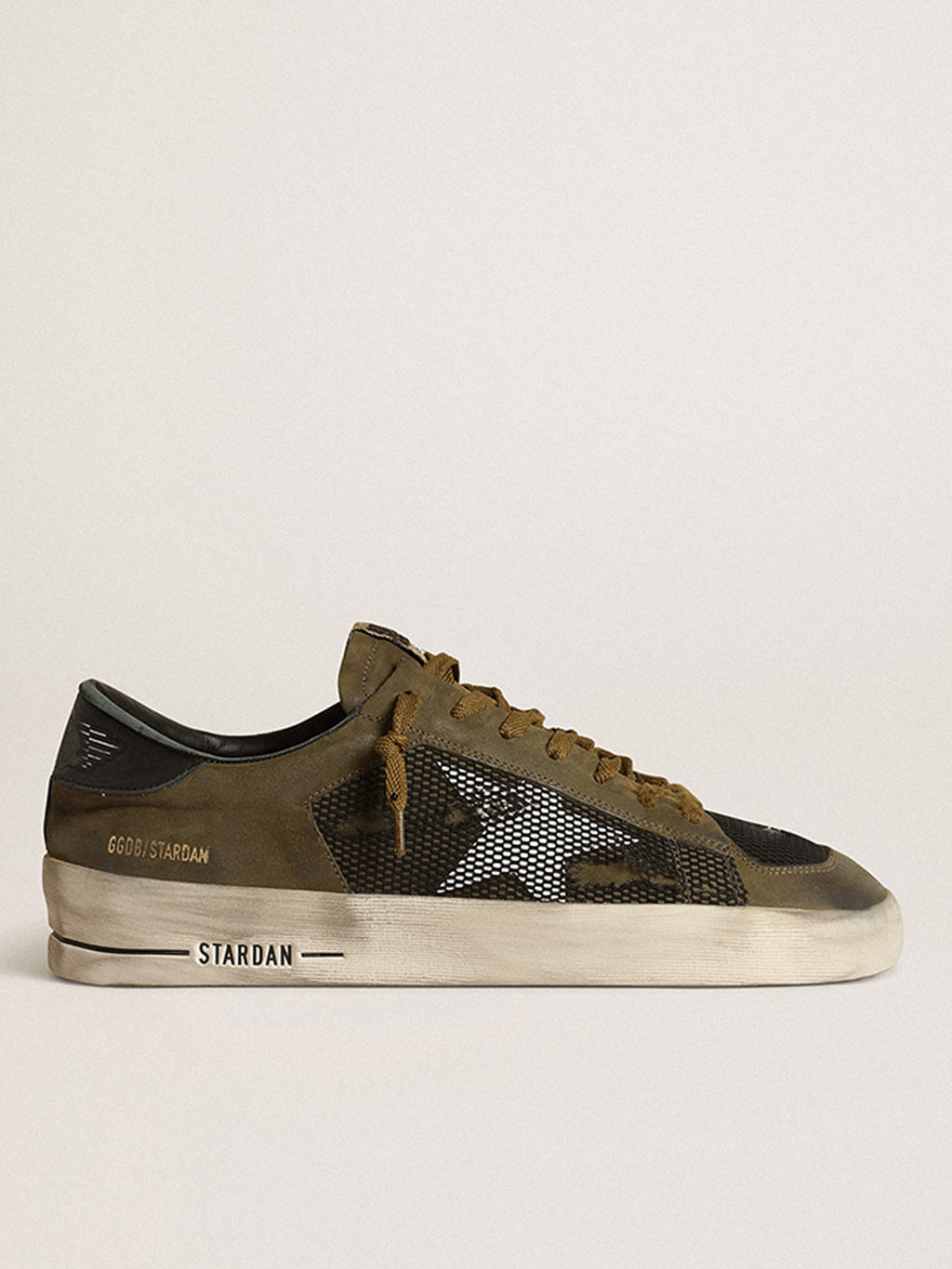 Men's Stardan in military green nubuck and black mesh with white star| Golden Goose