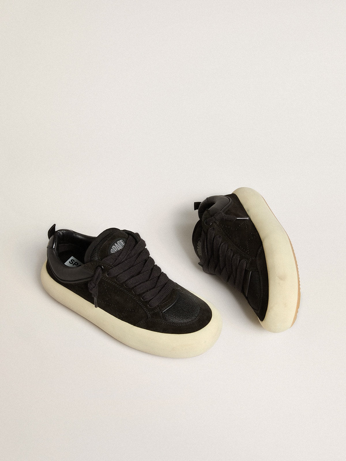 Men's Space-Star Cube in black suede with perforated star| Golden Goose