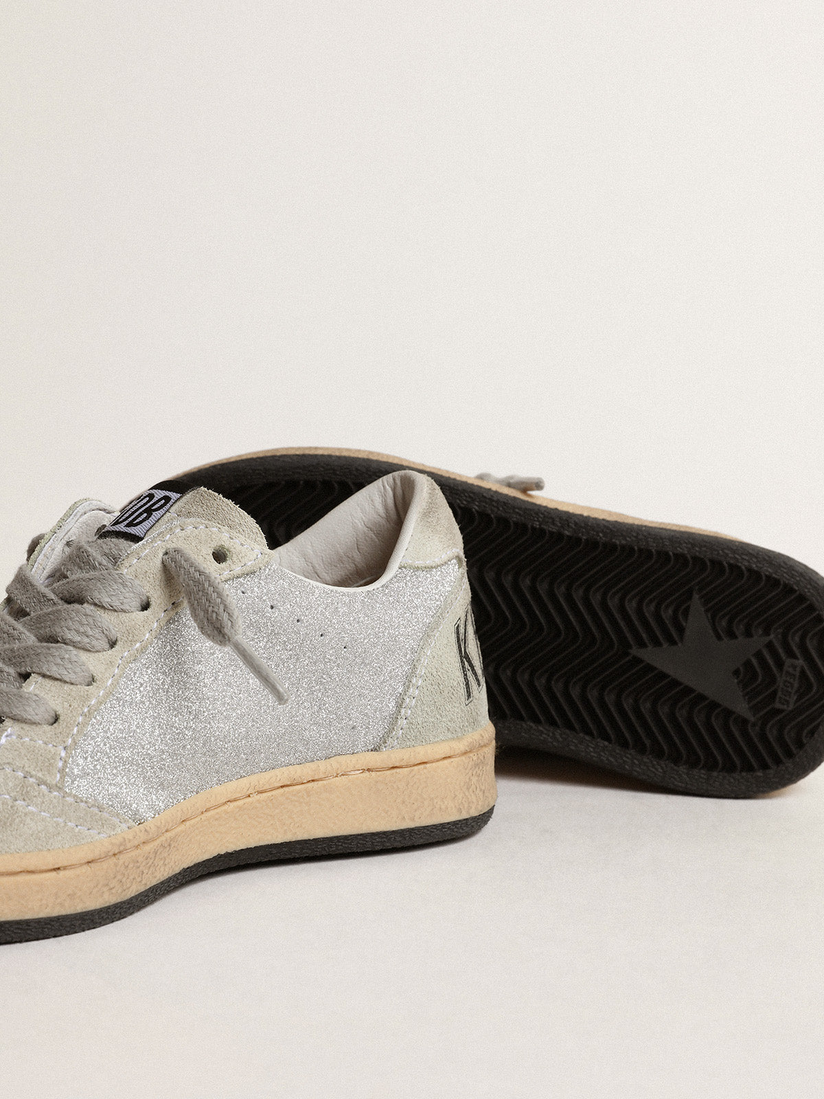 Ball Star Junior in glitter with ice-gray suede inserts| Golden Goose