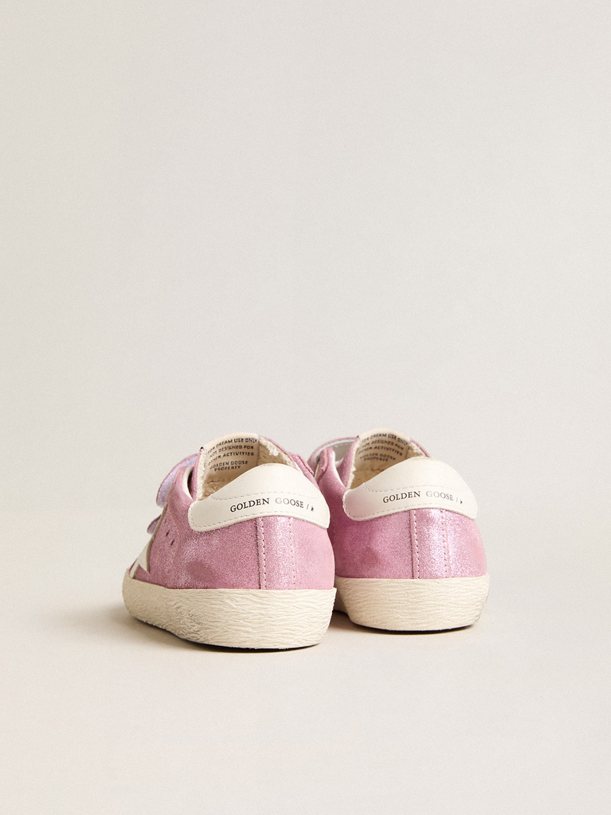 Junior Old School in metallic pink suede with white leather star and heel tab| Golden Goose
