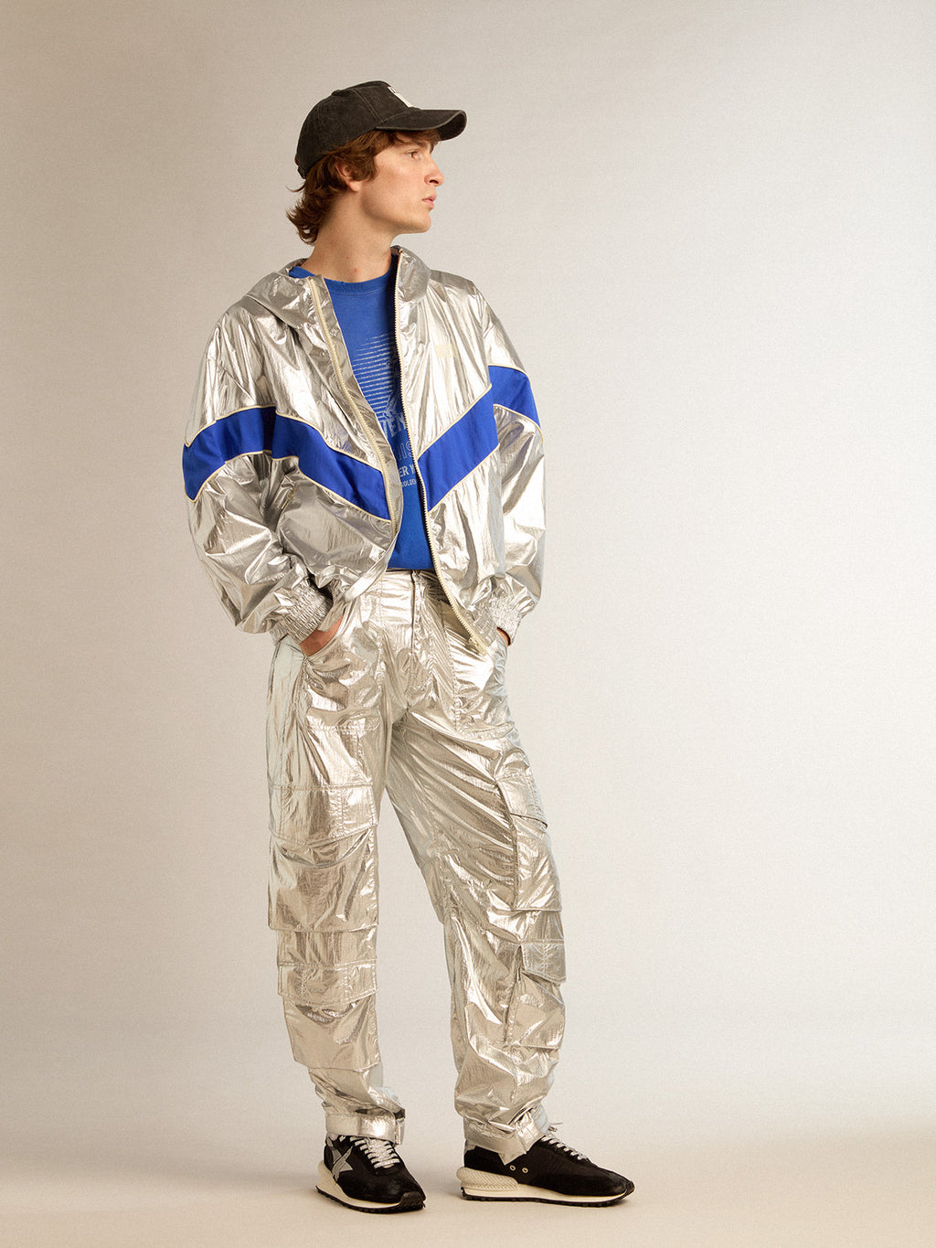 Men's windcheater in silver technical fabric| Golden Goose