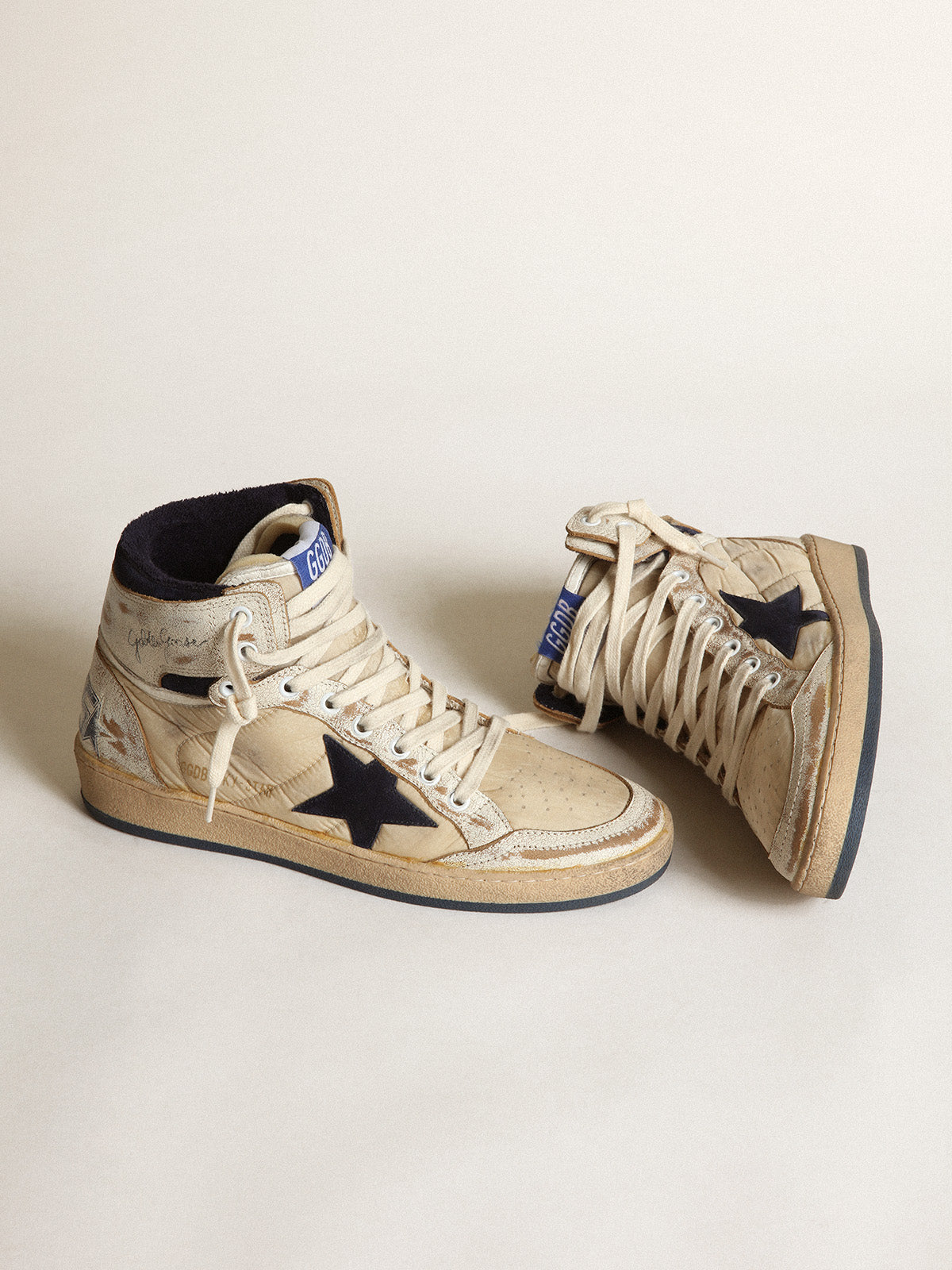 Women's Sky-Star in cream-colored nylon and white leather| Golden Goose