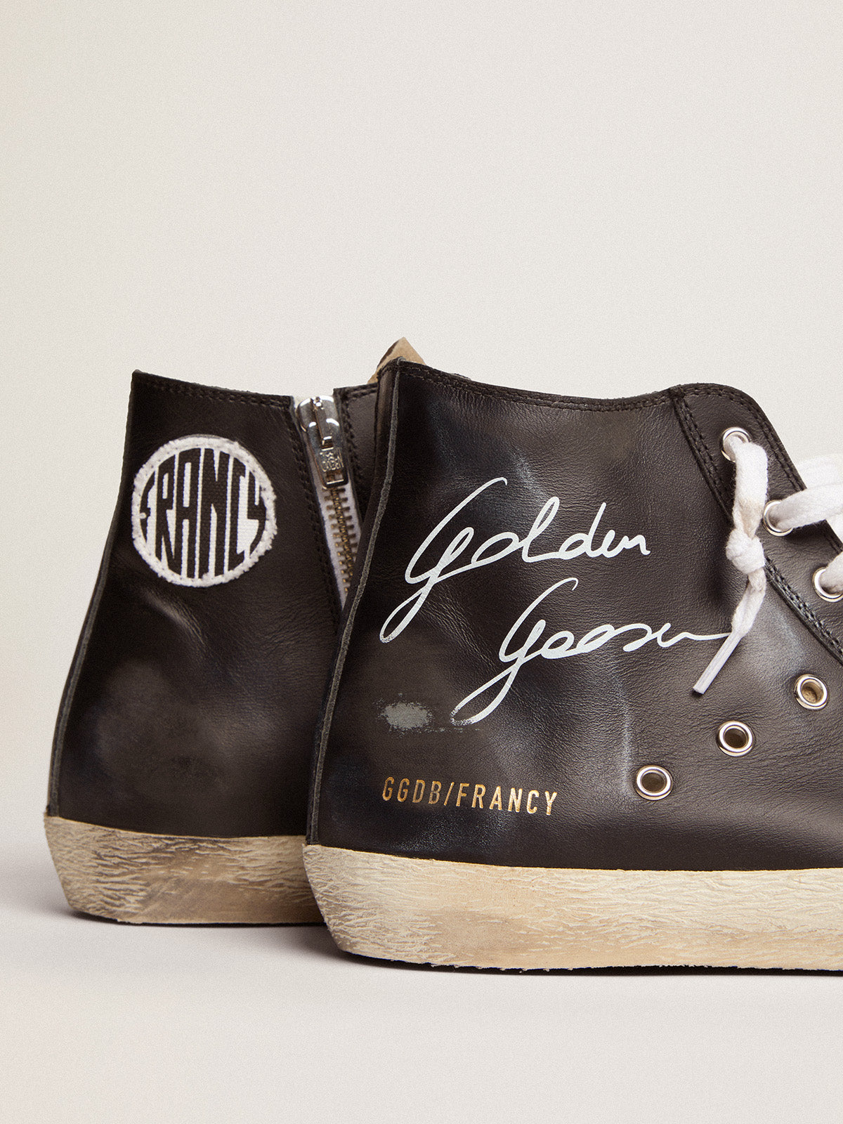 Men's Francy with black leather upper and white leather star| Golden Goose