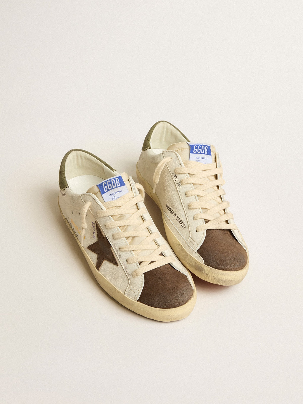 Men's Super-Star LTD in nappa with brown suede star and green heel tab| Golden Goose