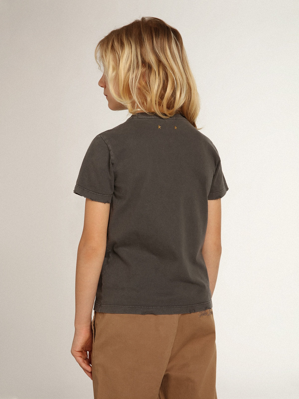 Boys' T-shirt in gray with distressed treatment| Golden Goose