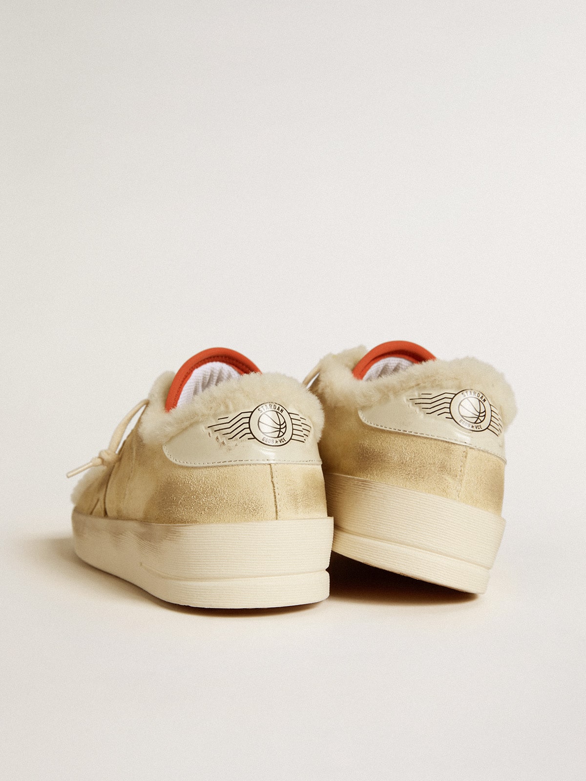 Stardan in beige suede with leather heel tab and shearling lining| Golden Goose