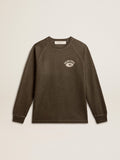 Men's crew-neck T-shirt in anthracite gray cotton with logo on the back