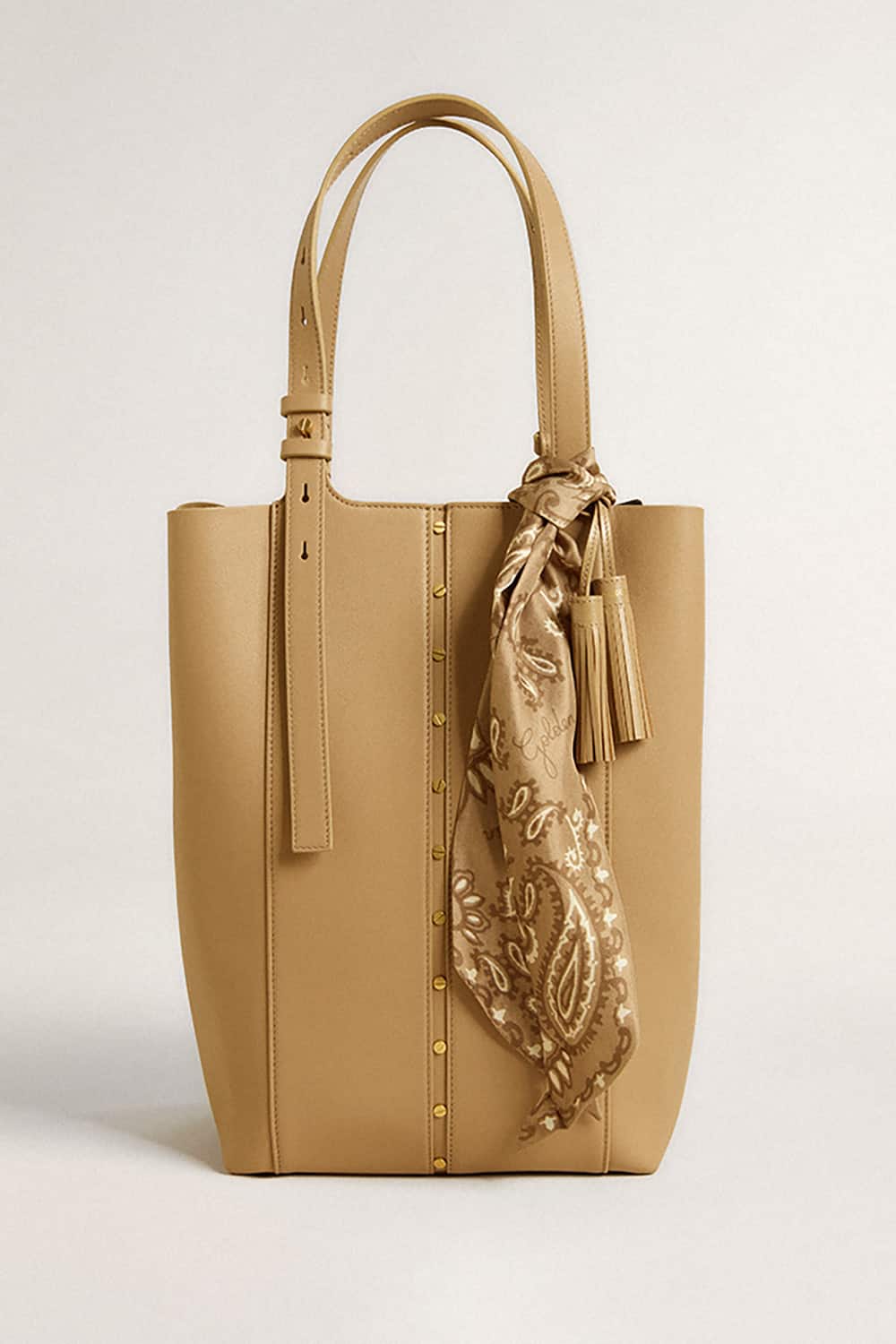 Ribbon in dove-gray silk twill with paisley pattern| Golden Goose