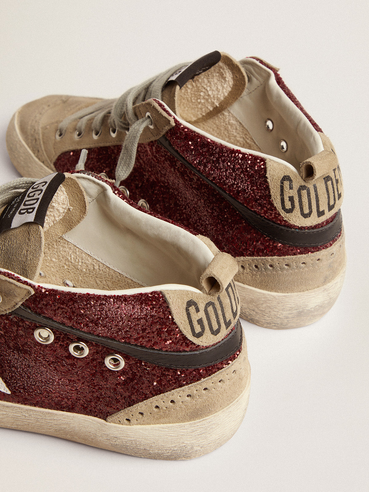 Women's Mid Star in burgundy glitter with gray inserts and white star| Golden Goose