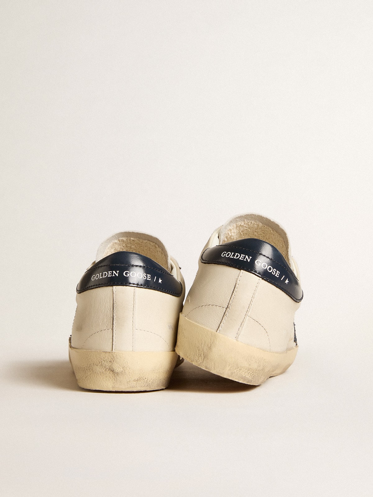Women's Old School in leather with blue glitter star and blue leather heel tab| Golden Goose