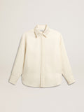 Women's viscose and cotton blend shirt with crystal-embellished collar