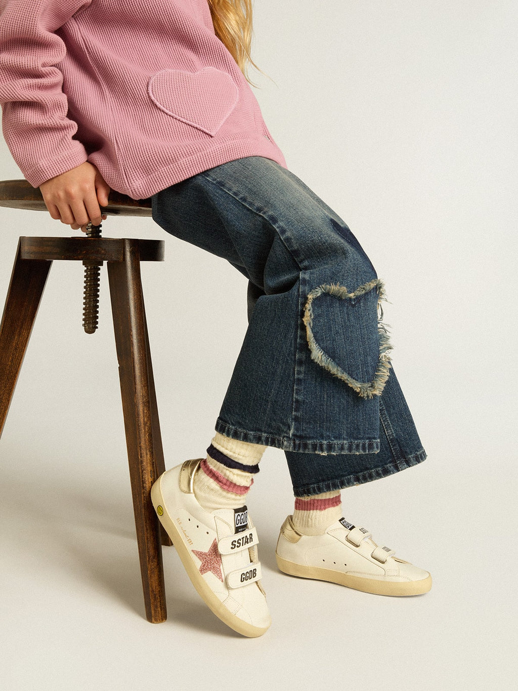 Junior Old School with metallic peach leather star| Golden Goose