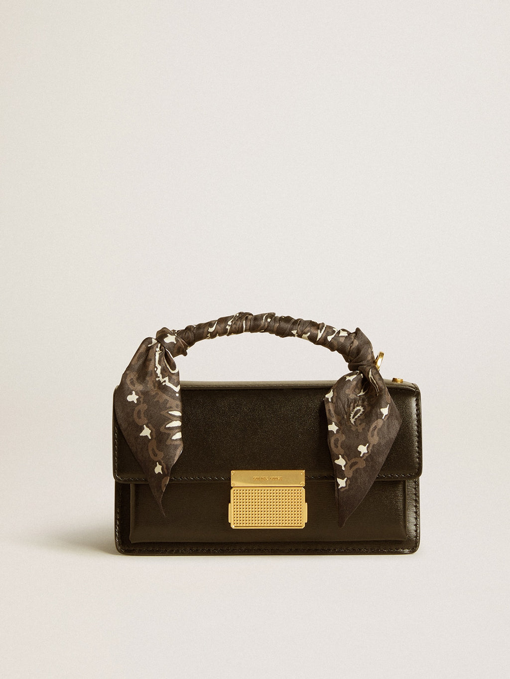 Small Venezia Bag in black boarded leather with silk scarf| Golden Goose