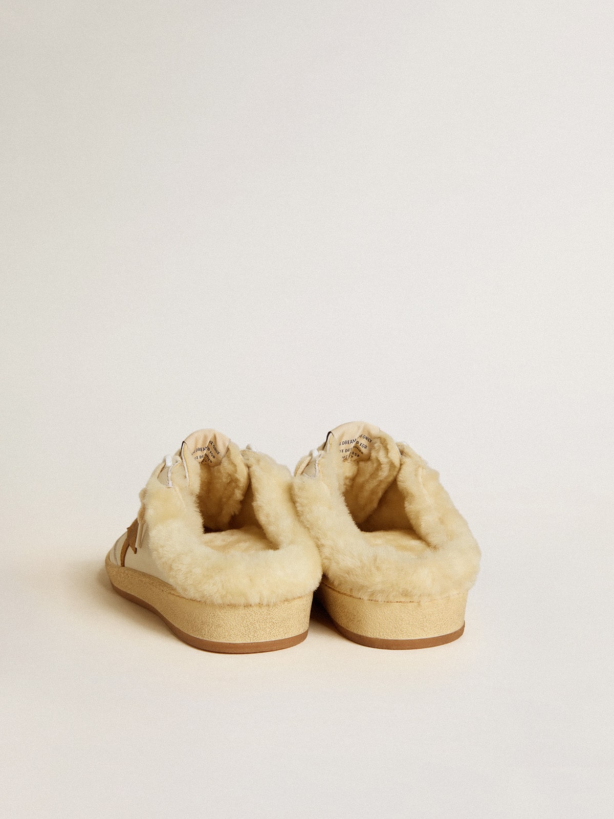Ball Star Sabots in leather with suede star and beige shearling lining| Golden Goose