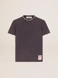 Women's anthracite gray T-shirt with crystals| Golden Goose