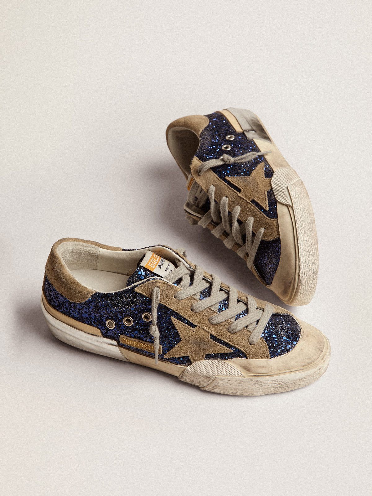 Women's Super-Star in blue glitter with dove gray suede star| Golden Goose