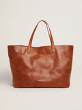 Pasadena Bag in tan-colored glossy leather with gold logo on the front| Golden Goose