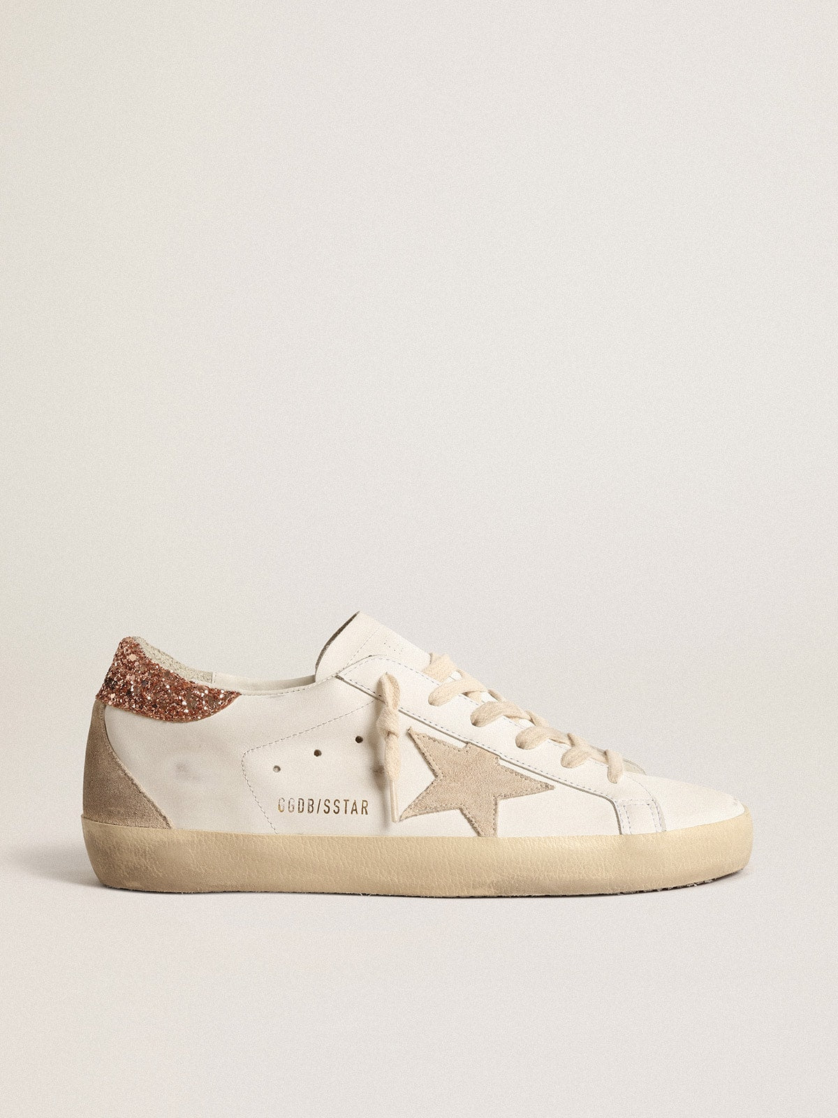 Women's Super-Star with a suede star and peach-pink glitter heel tab| Golden Goose