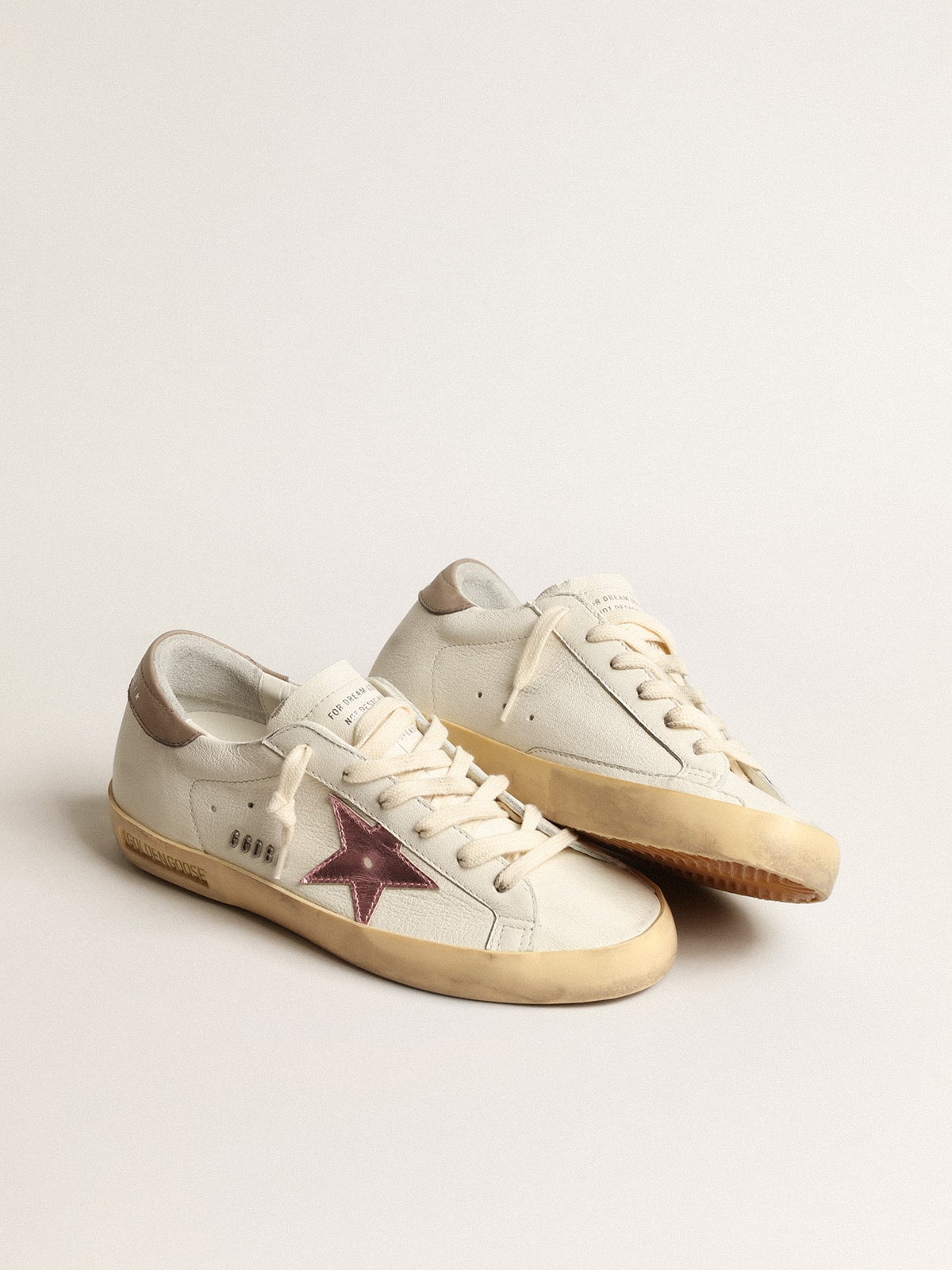 Women's Super-Star in white nappa with pink metallic leather star| Golden Goose