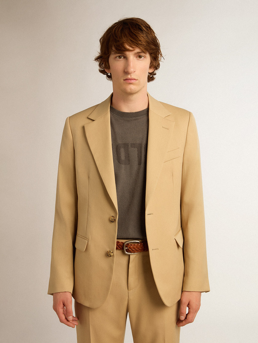 Single-breasted blazer in sand with horn buttons| Golden Goose