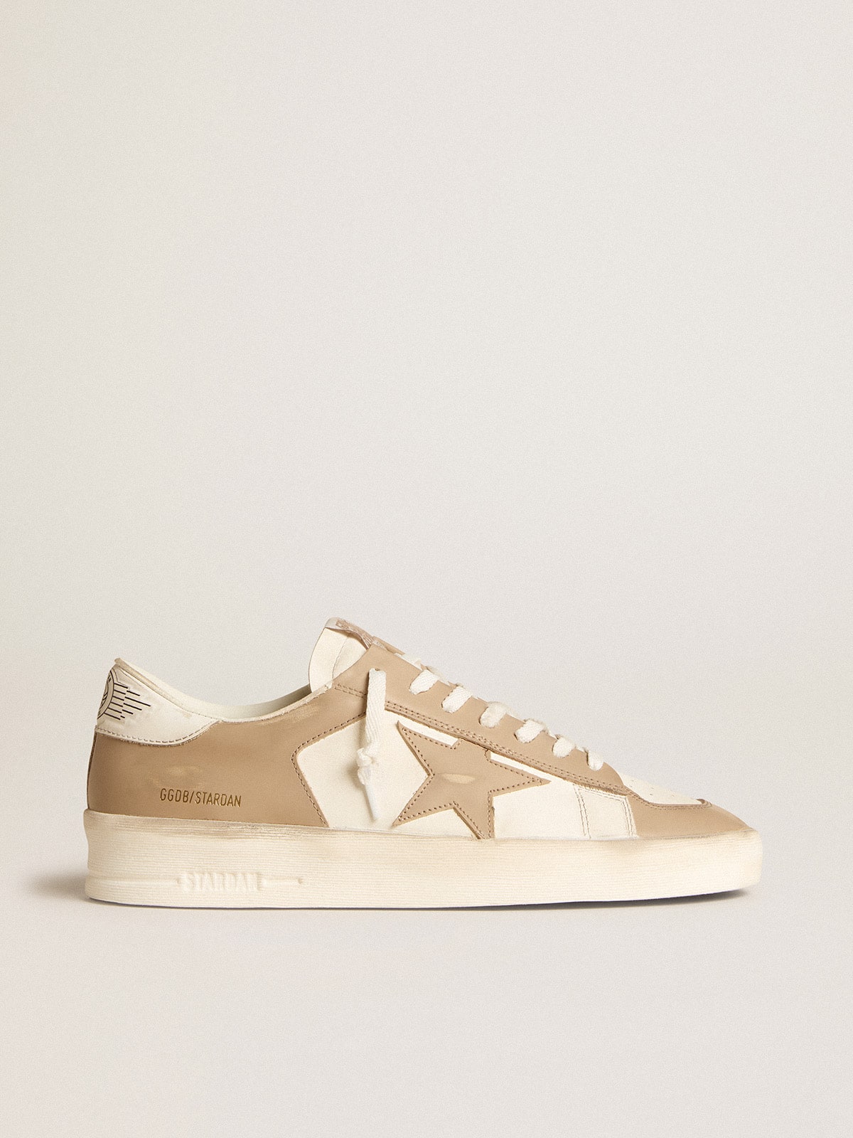 Men's Stardan in white and beige leather with beige star and white heel tab| Golden Goose