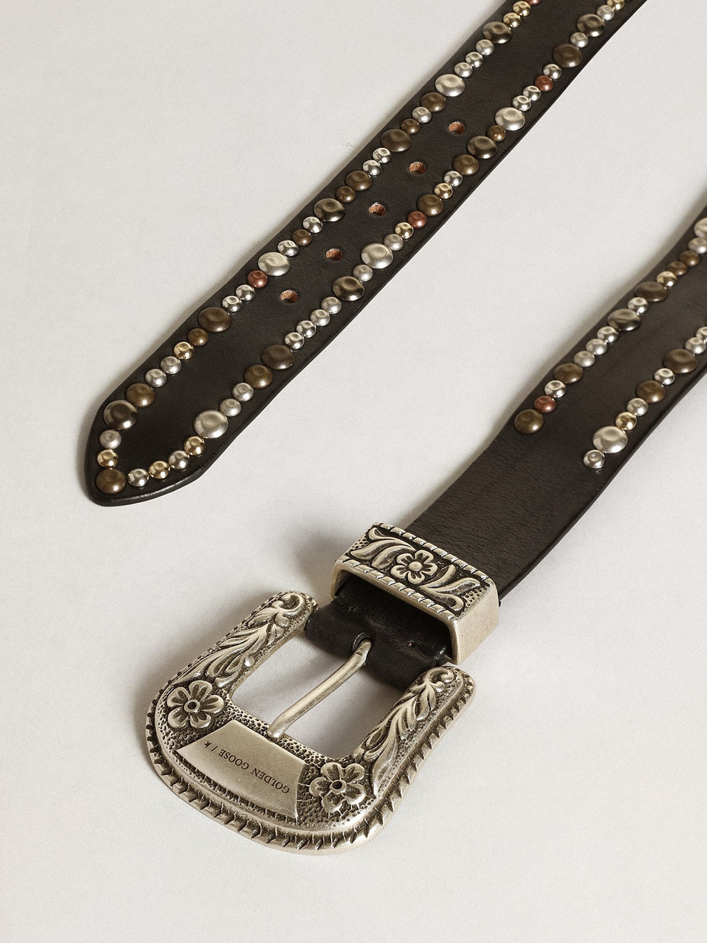 Women's belt in black leather with studs| Golden Goose