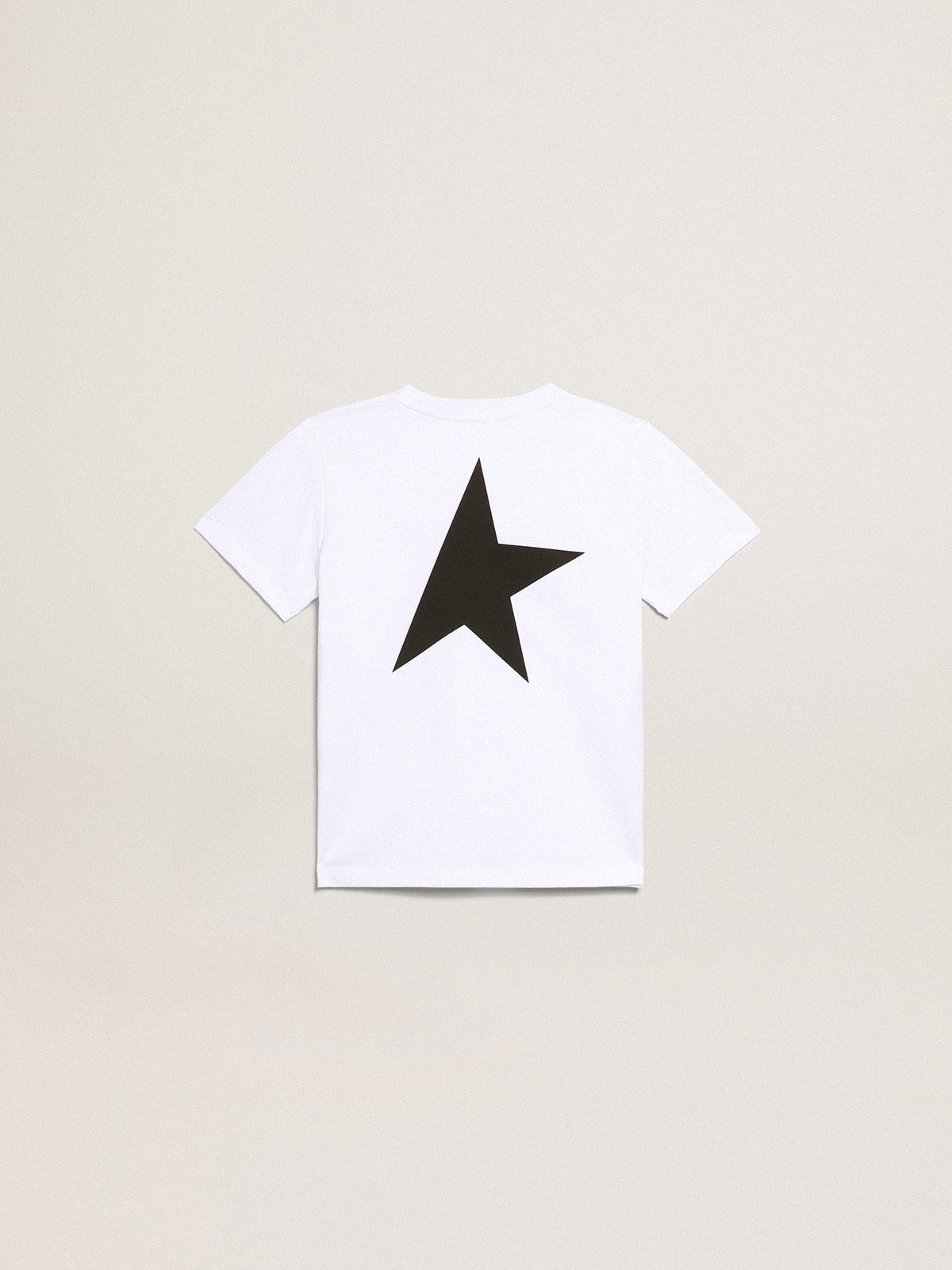 White T-shirt with contrasting black logo and star| Golden Goose