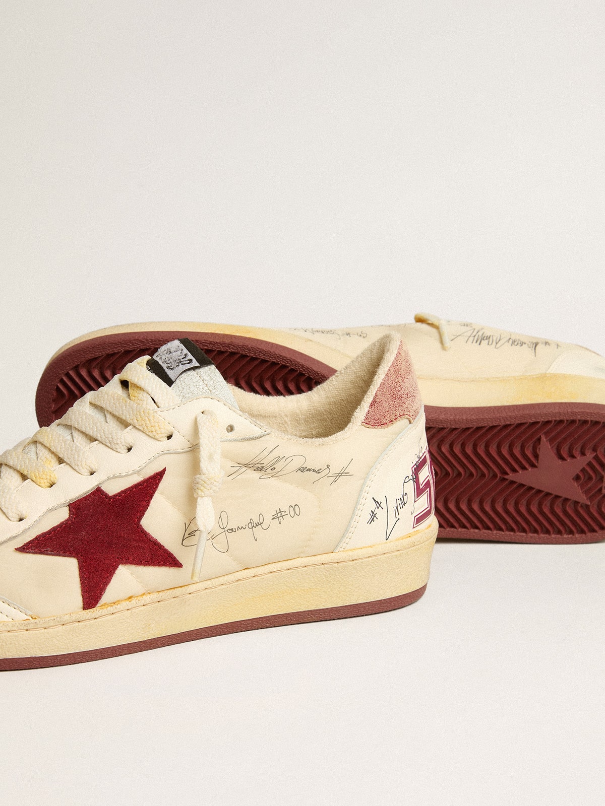 Men's Ball Star LTD in nylon with pomegranate suede star and leather heel tab| Golden Goose