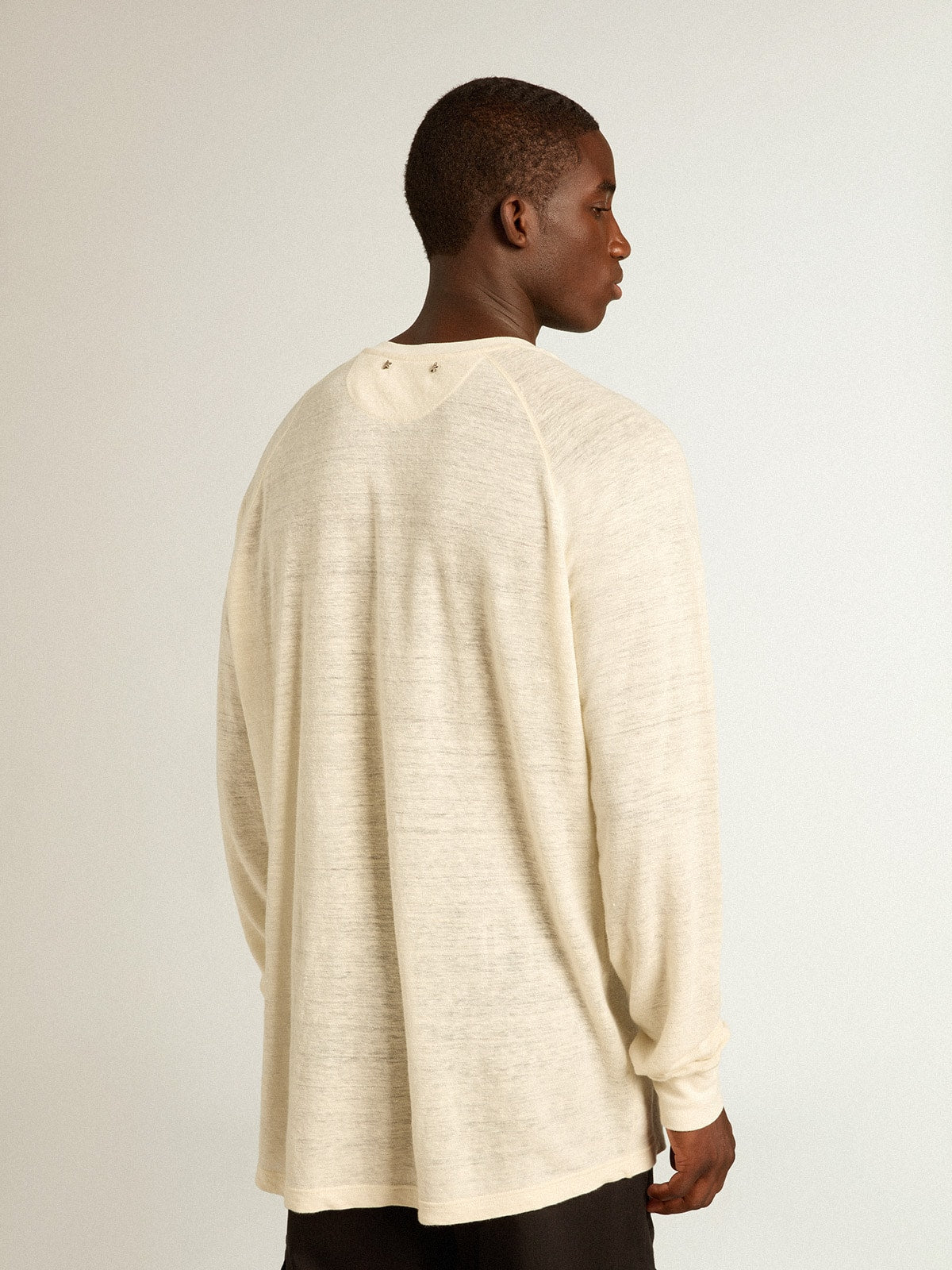 Men's long-sleeved T-shirt in panama-colored linen| Golden Goose
