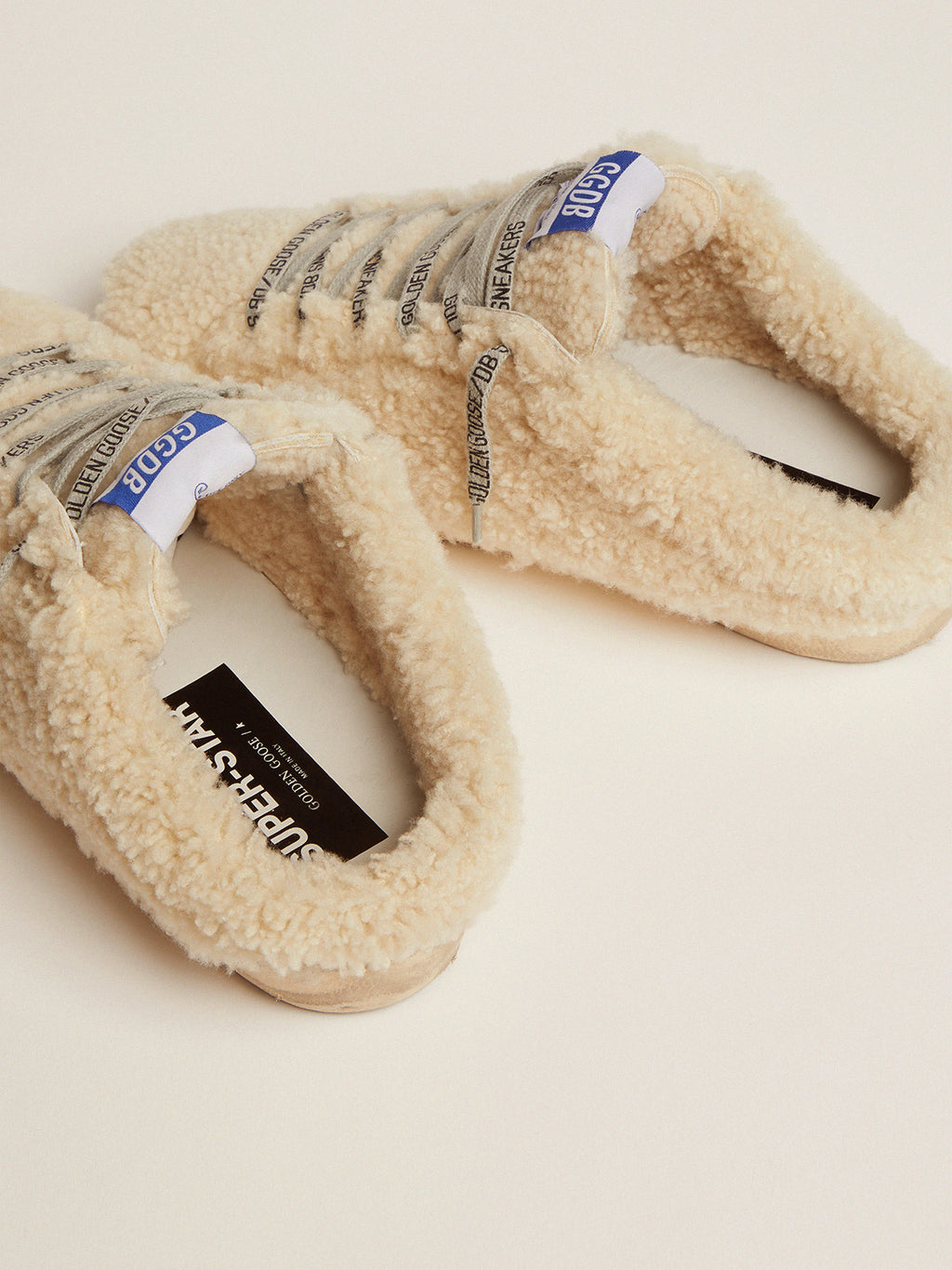 Women's Super-Star Sabot in white shearling and glitter star| Golden Goose