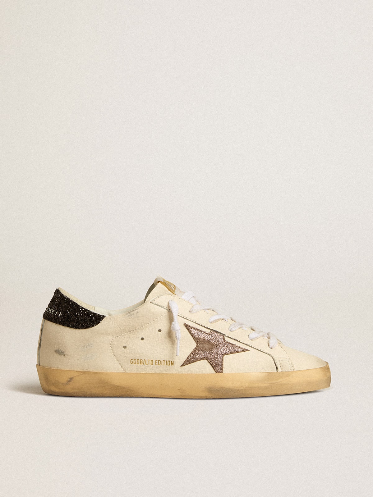 Super-Star LTD with laminated leather star and black glitter heel tab| Golden Goose