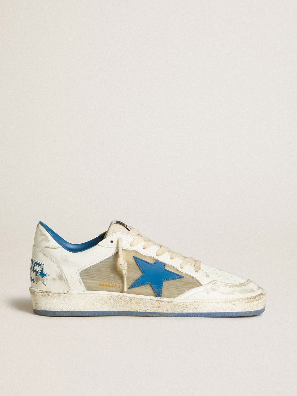 Men's Ball Star LAB in white leather with light blue leather star and white heel tab| Golden Goose