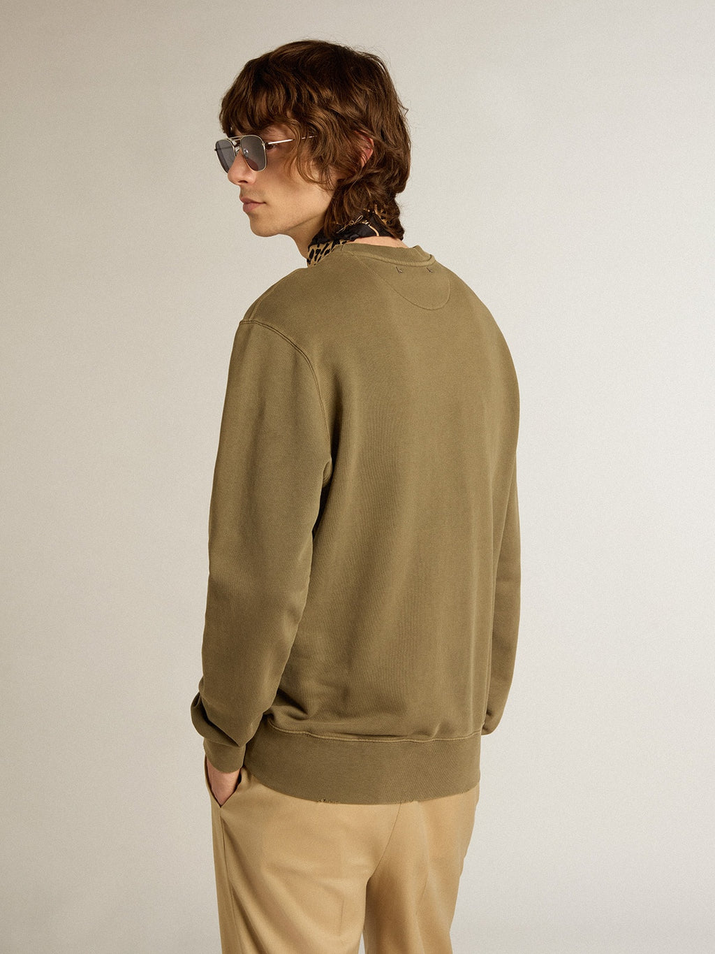 Men's olive green sweatshirt with Golden lettering| Golden Goose