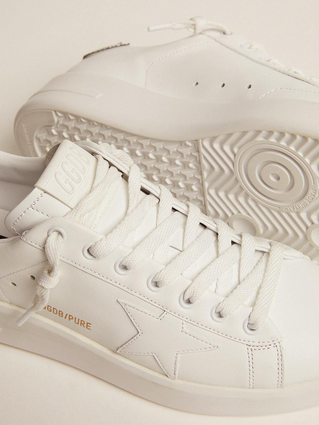 Purestar sneakers in white leather with silver Swarovski crystal heel tab| Golden Goose
