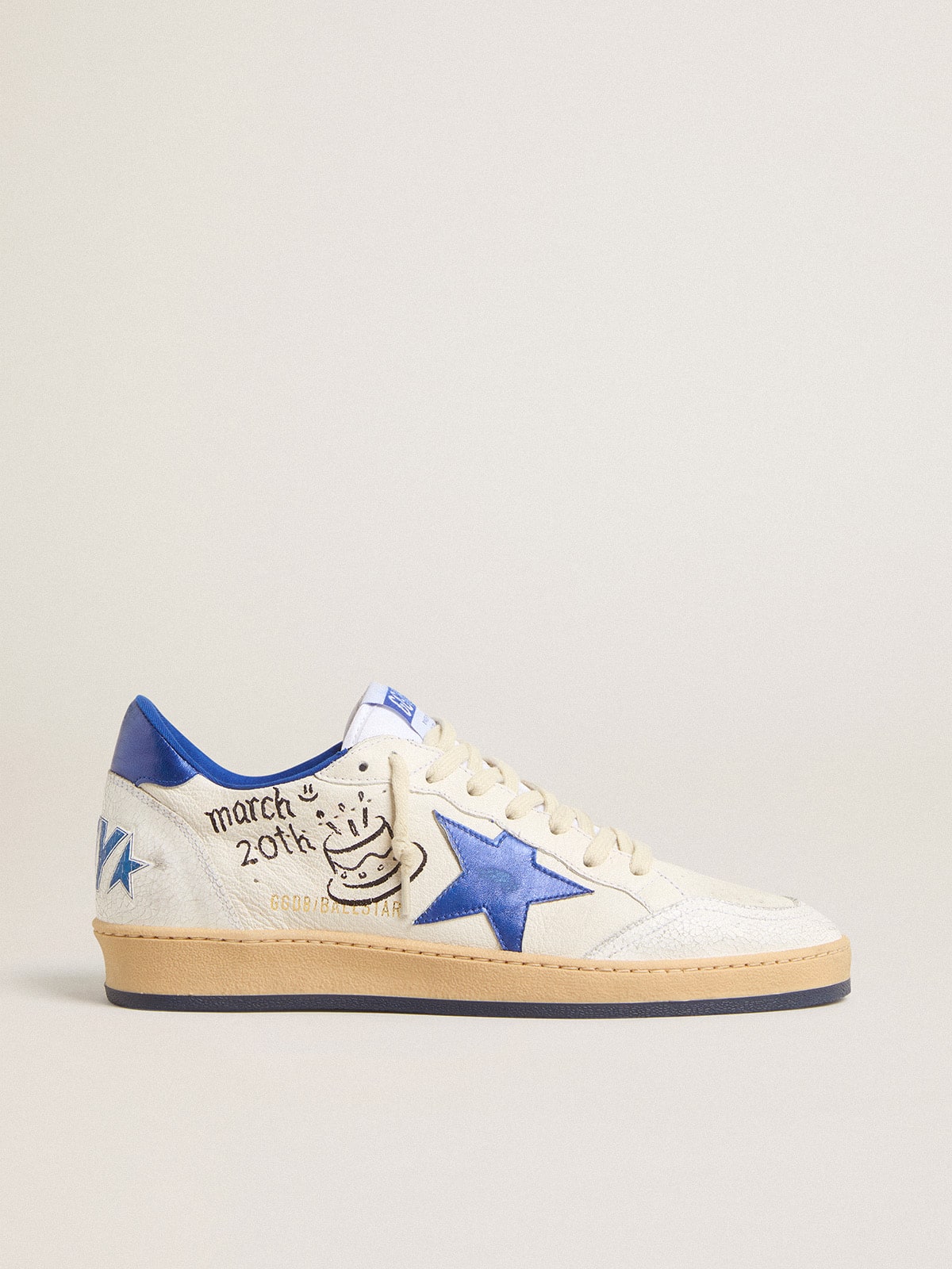 Men's Ball Star Wishes in white nappa leather with a bright blue star and heel tab| Golden Goose
