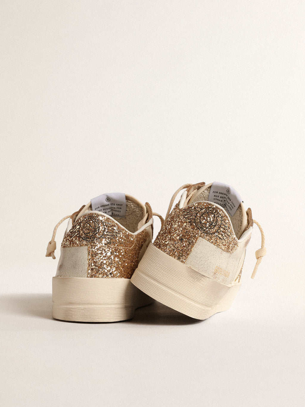 Stardan in ecru nappa leather with gold glitter star and heel tab| Golden Goose