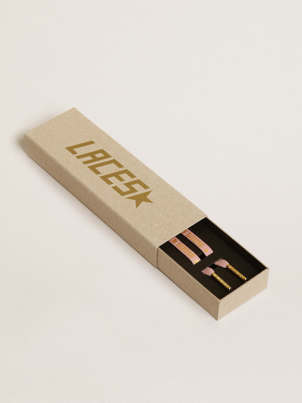 Pink cotton laces with contrasting gold logo| Golden Goose
